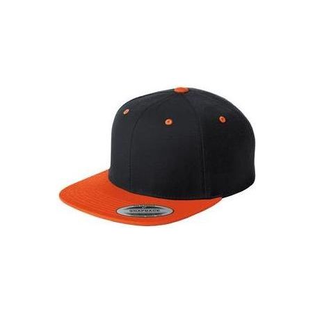 Joe's USA Flat Bill Snapback Cap DRI-EQUIP Black/Deep Orange
