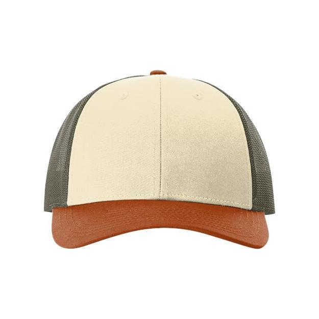 Richardson Low Pro Trucker Cap - Richardson 115 Caps Richardson Cream/ Loden Green/ Dark Orange M/L