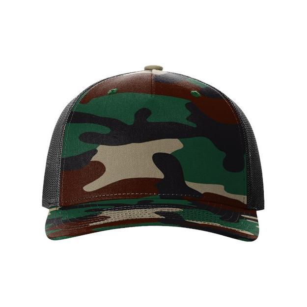 Richardson Five-Panel Printed Trucker Cap - Richardson 112PFP Richardson Green Camo/ Black Adjustable
