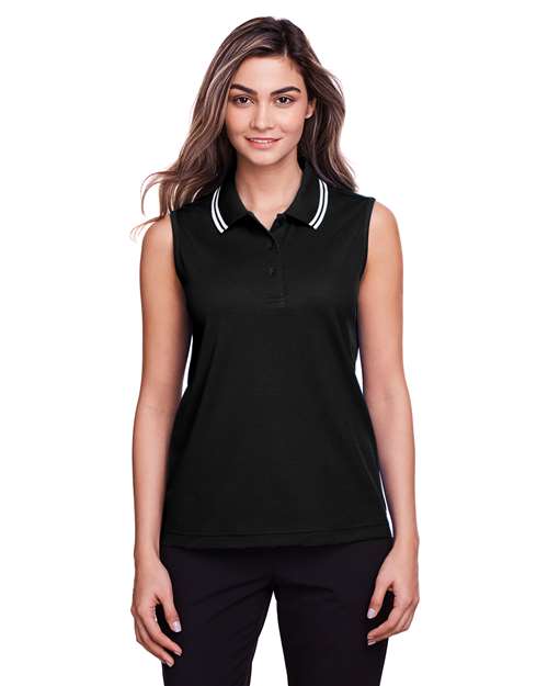 Joe's USA Women's CrownLux Performance® Plaited Tipped Sleeveless Polo