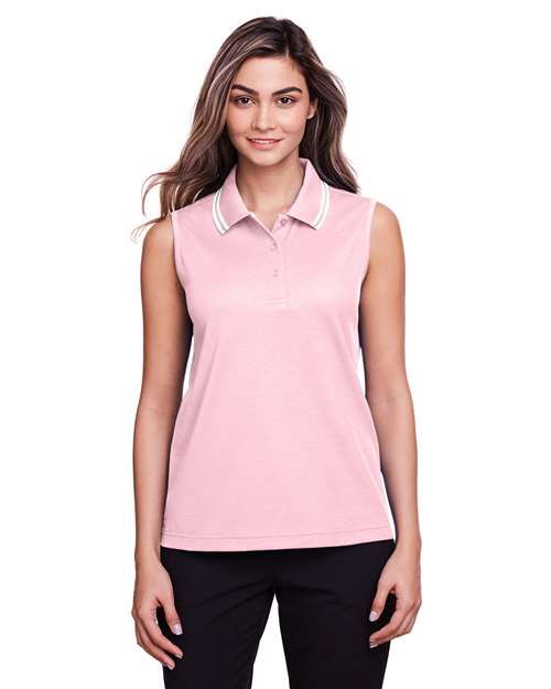 Joe's USA Women's CrownLux Performance® Plaited Tipped Sleeveless Polo