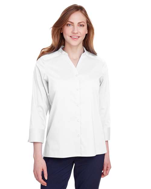 Joe's USA Women's Crown Collection® Stretch Broadcloth Three-Quarter Sleeve Blouse