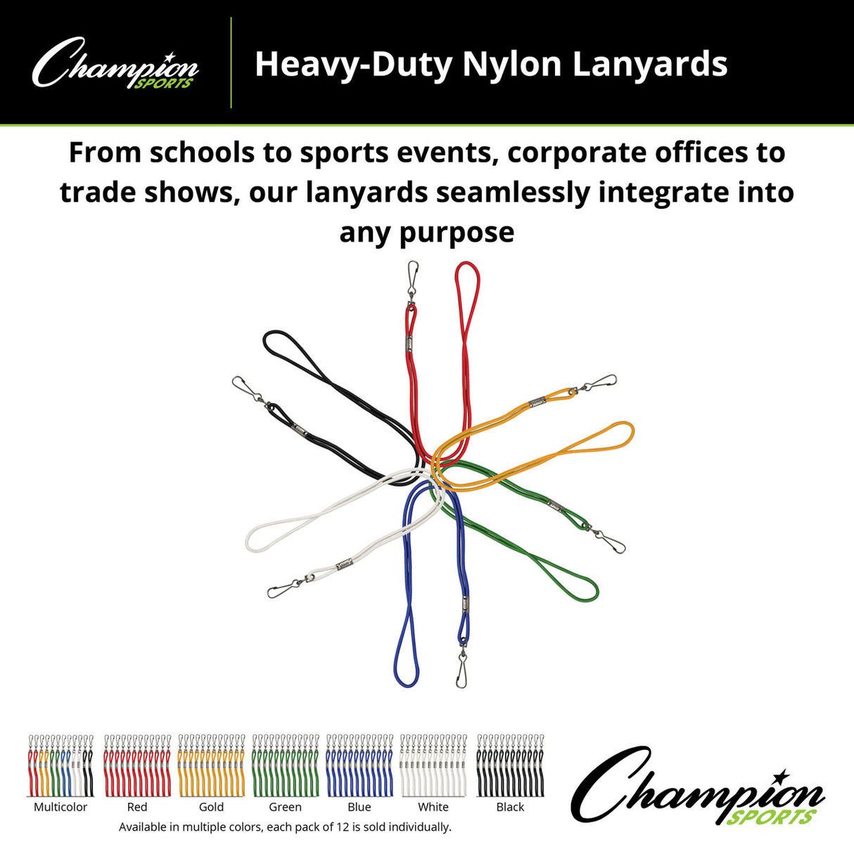 HEAVY-DUTY NYLON LANYARDS ASSORTED/POLY BAG