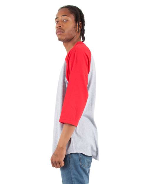 Shaka Wear Unisex Three-Quarter Sleeve Raglan T-Shirt - Heather Grey/ Red - Shaka Wear SHRAG Shaka Wear Heather Grey/ Red S