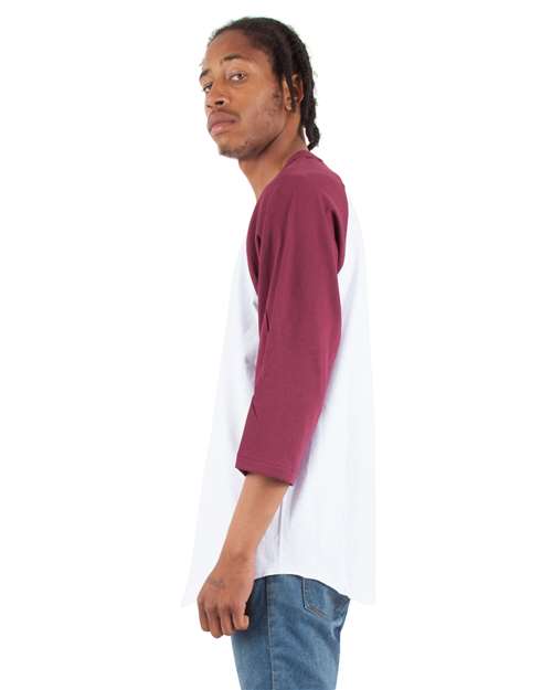 Shaka Wear Unisex Three-Quarter Sleeve Raglan T-Shirt - White/ Burgundy - Shaka Wear SHRAG Shaka Wear White/ Burgundy S