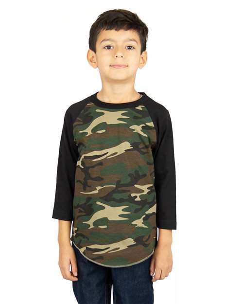 Shaka Wear Youth Three-Quarter Sleeve Camo Raglan T-Shirt - Shaka Wear SHRAGCY