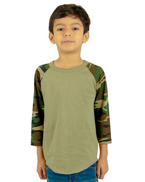 Shaka Wear Youth Three-Quarter Sleeve Camo Raglan T-Shirt - Shaka Wear SHRAGCY