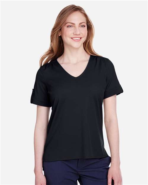 Joe's USA Women's CrownLux Performance® Plaited Rolled Sleeve Shirt