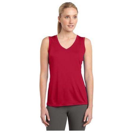 Ladies Sleeveless Moisture Wicking V-Neck Tee DRI-EQUIP Small True Red