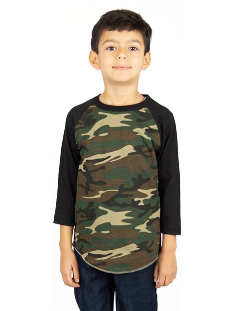 Shaka Wear Youth Three-Quarter Sleeve Camo Raglan T-Shirt - Shaka Wear SHRAGCY
