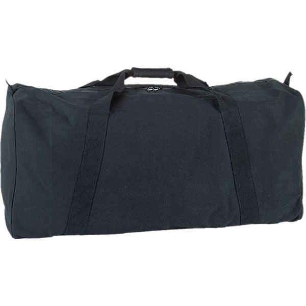 ZIPPERED CANVAS DUFFEL BAG, BLACK 34"L X 12"W X 15"H