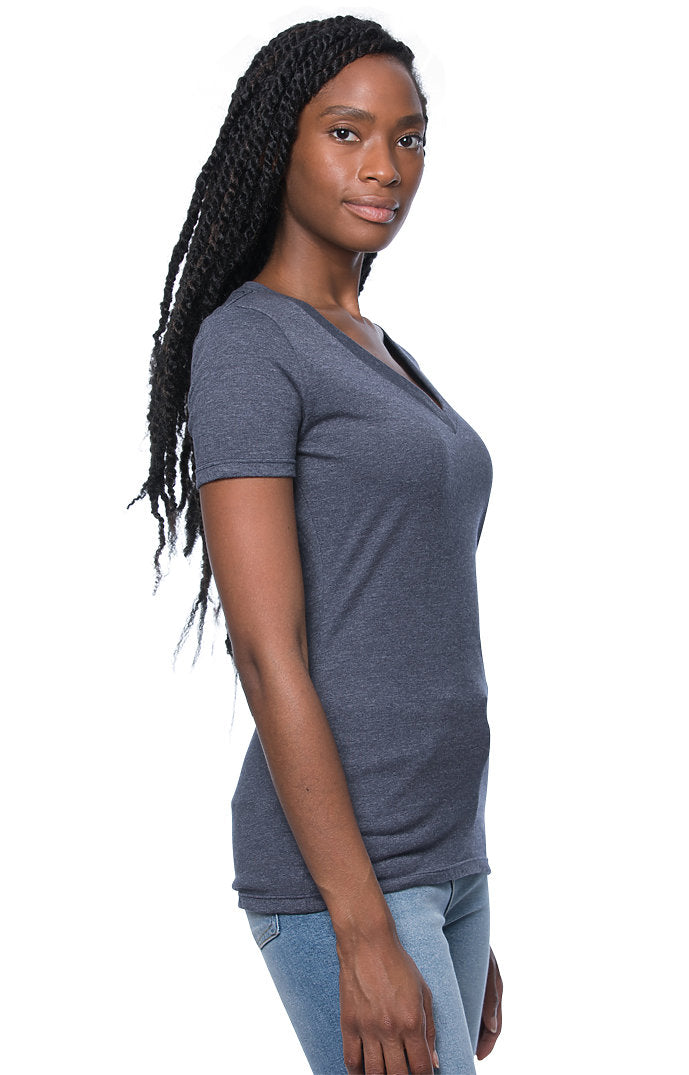 Royal Apparel 17030W Women's 50/50 Blend V-Neck - Heather Indigo