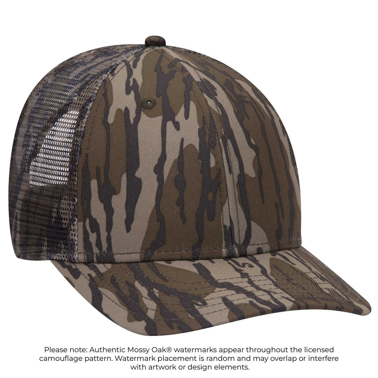 OTTO CAP® Mossy Oak Camouflage Superior Polyester Twill 6 Panel Low Profile Mesh Back Trucker Hat OTTO 171-1292