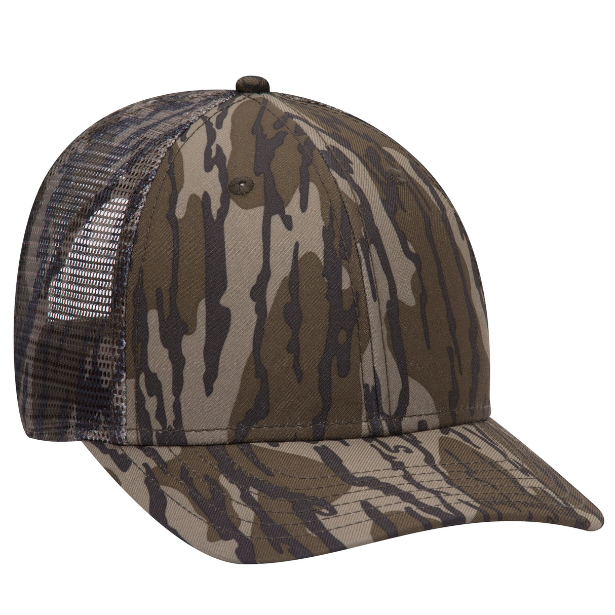 OTTO CAP® Mossy Oak Camouflage Superior Polyester Twill 6 Panel Low Profile Mesh Back Trucker Hat OTTO 171-1292