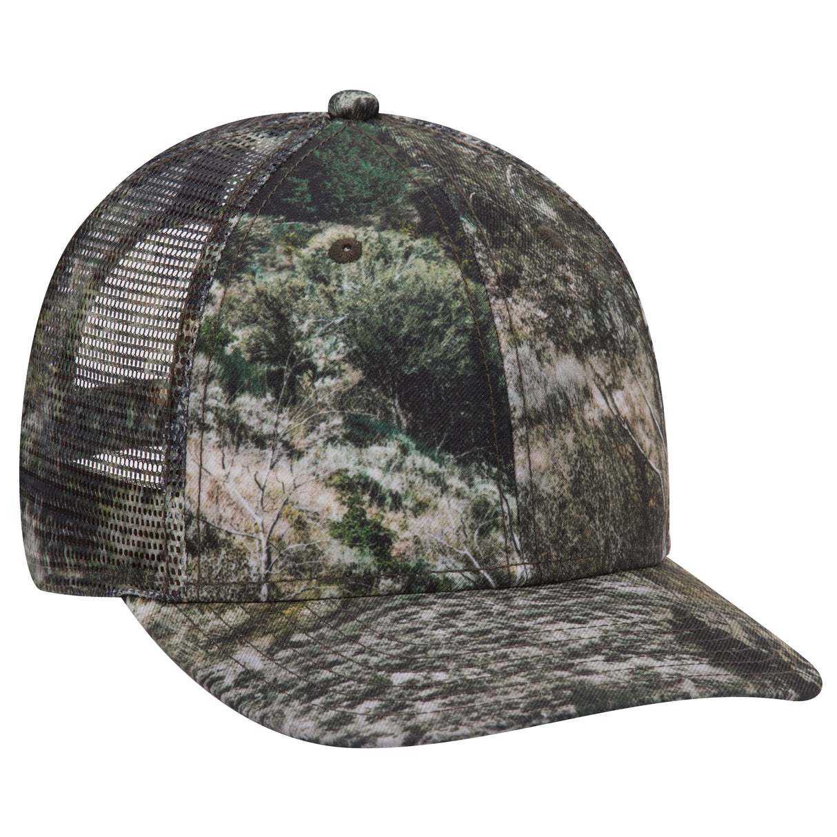OTTO CAP® Mossy Oak Camouflage Superior Polyester Twill 6 Panel Low Profile Mesh Back Trucker Hat OTTO 171-1292