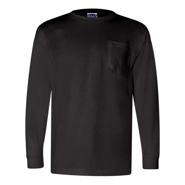 Bayside Unisex Union-Made Long Sleeve Pocket T-Shirt - Bayside 3055 Bayside Black S