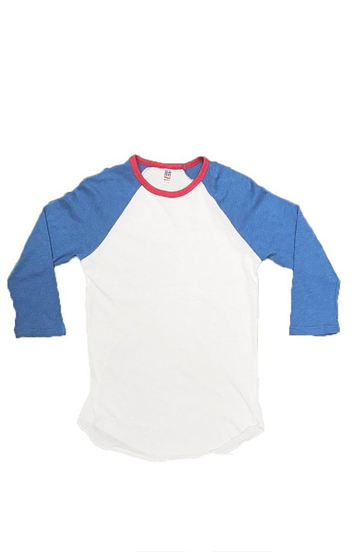Royal Apparel 17660 Toddler Americana Raglan Baseball Shirt - White/H Sea Blue/H Cardinal