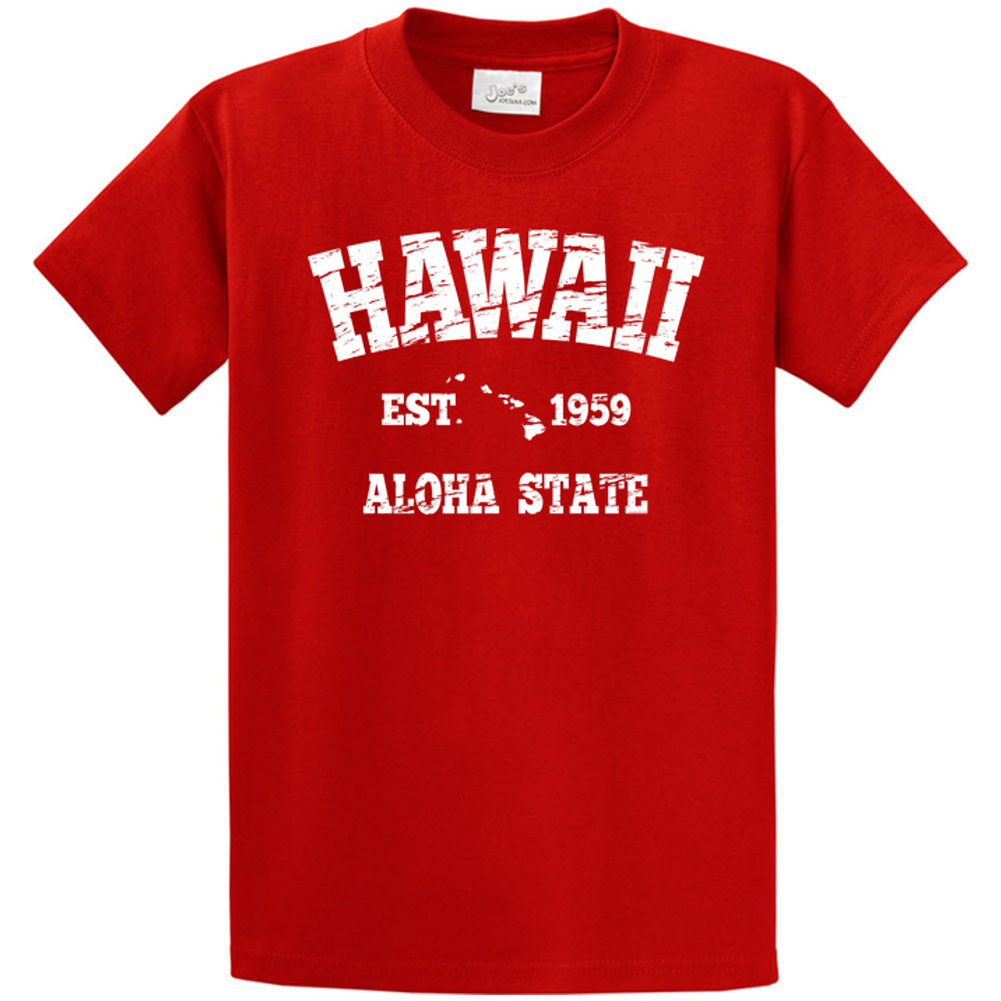 Vintage Hawaiian Islands Tee's in 42 Colors and Regular, Big and Tall Sizes 1959 - Fiery Red / White logo Joe's USA Fiery Red / White logo Small