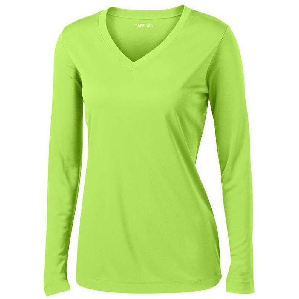 Ladies Long Sleeve Moisture Wicking Athletic Shirts in Sizes XS-4XL-LimeShock Joe's USA Lime Shock XS