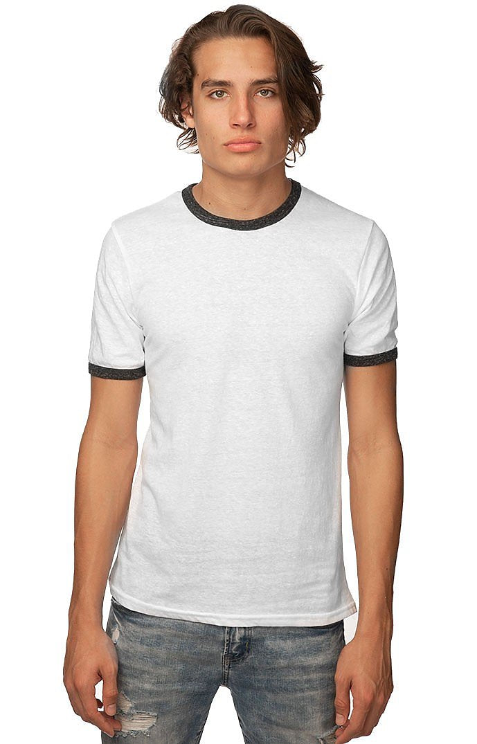 Royal Apparel 20052 Unisex Triblend Ringer Tee - Tri White / Tri Onyx