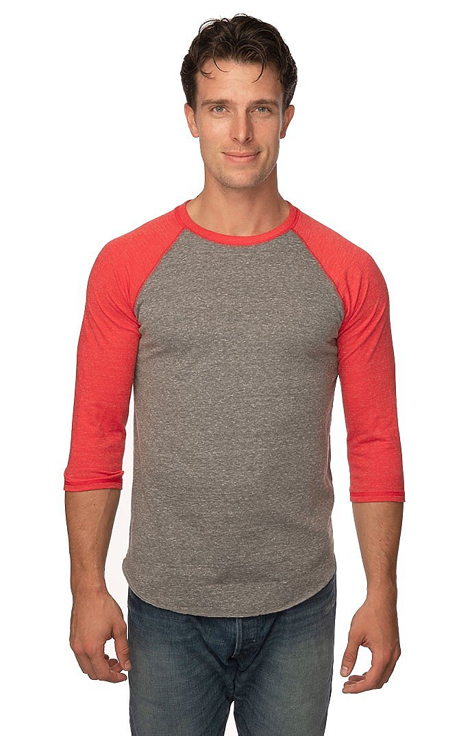 Royal Apparel 20060 Unisex Triblend Raglan Baseball Shirt - Tri Vintage Grey/Tri Red