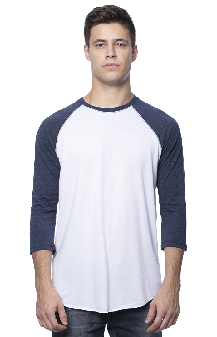 Royal Apparel 20060 Unisex Triblend Raglan Baseball Shirt - Tri White / Tri Denim Nvy
