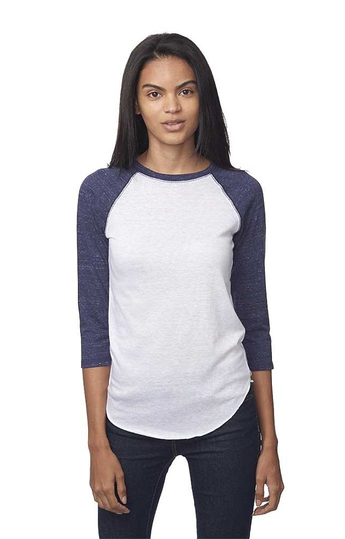 Royal Apparel 20060 Unisex Triblend Raglan Baseball Shirt - Tri White / Tri Denim Nvy