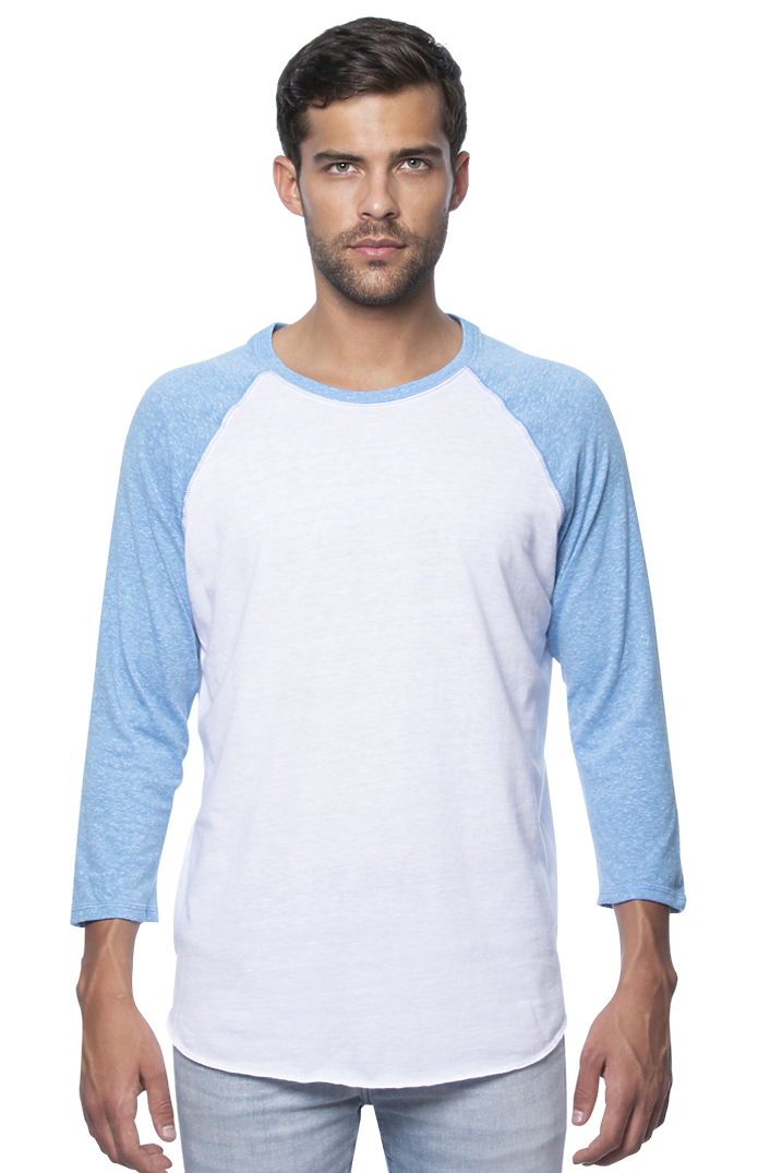 Royal Apparel 20060 Unisex Triblend Raglan Baseball Shirt - Tri White / Tri Pool