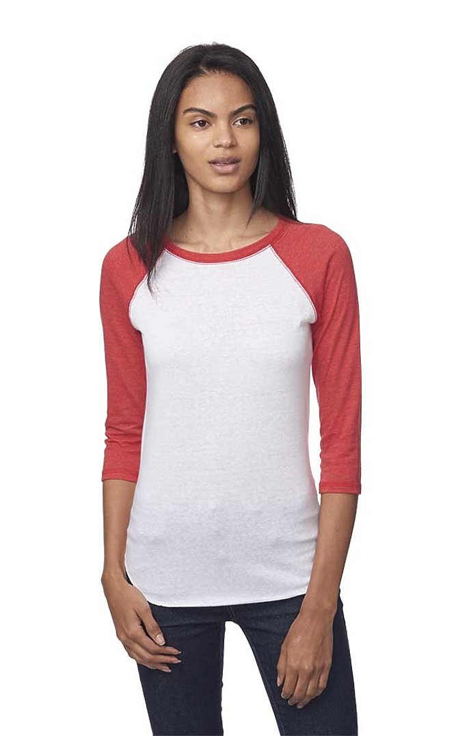 Royal Apparel 20060 Unisex Triblend Raglan Baseball Shirt - Tri White / Tri Red
