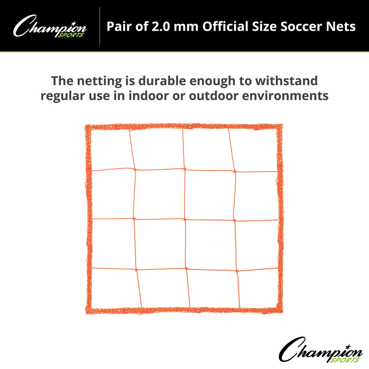 Champion Sports 2.0 MM OFFICIAL SIZE SOCCER NET, ORANGE