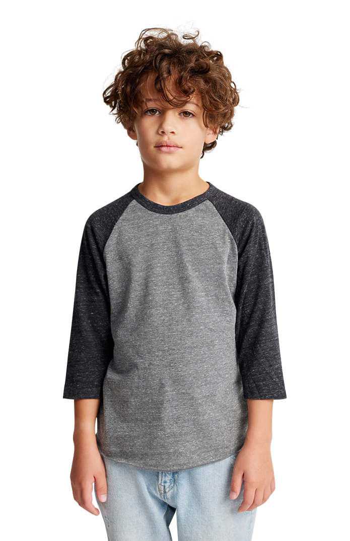 Royal Apparel 20260 Youth Triblend Raglan Baseball Shirt - Tri Vntg Gry / Tri Dnm Nvy