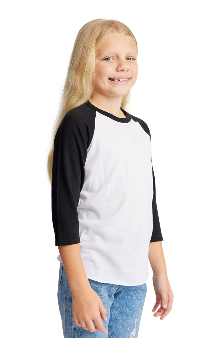 Royal Apparel 20260 Youth Triblend Raglan Baseball Shirt - Tri White / Tri Black