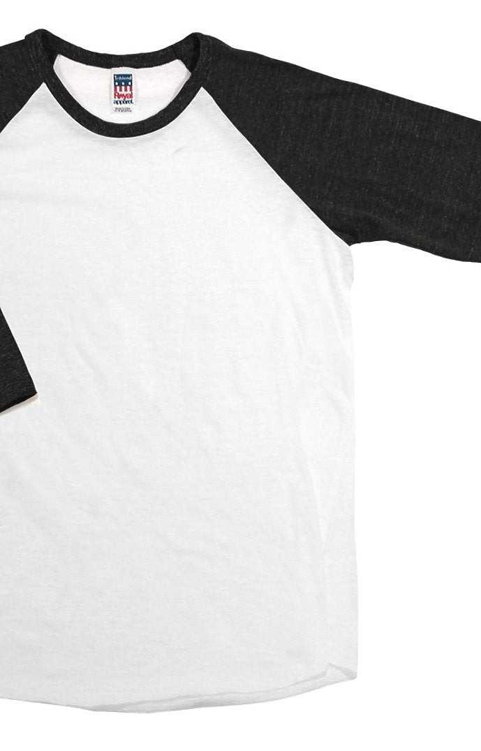 Royal Apparel 20260 Youth Triblend Raglan Baseball Shirt - Tri White / Tri Black