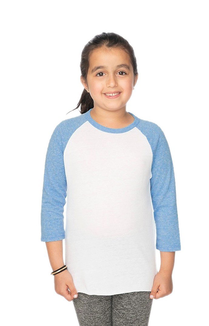 Royal Apparel 20260 Youth Triblend Raglan Baseball Shirt - Tri White / Tri Pool