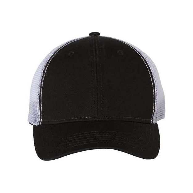 Valucap Bio-Washed Trucker Cap - Valucap AH80 Valucap Black/ White Adjustable