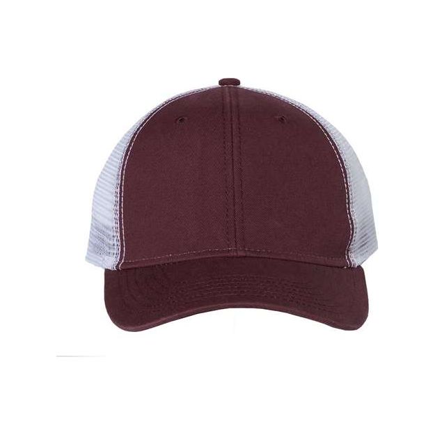 Valucap Bio-Washed Trucker Cap - Valucap AH80 Valucap Maroon/ White Adjustable