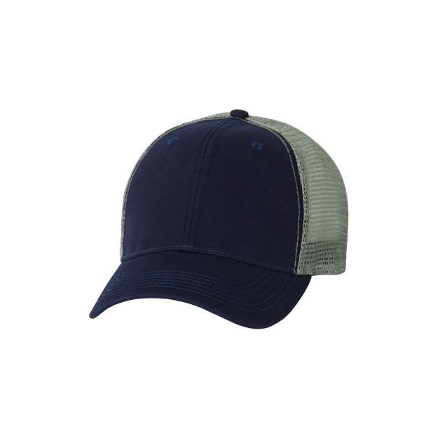 Valucap Bio-Washed Trucker Cap - Valucap AH80 Valucap Navy/ Grey Adjustable