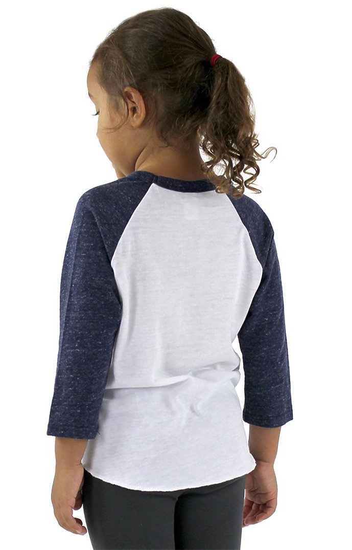 Royal Apparel 20660 Toddler Triblend Raglan Baseball Shirt - Tri White / Tri Denim Nvy