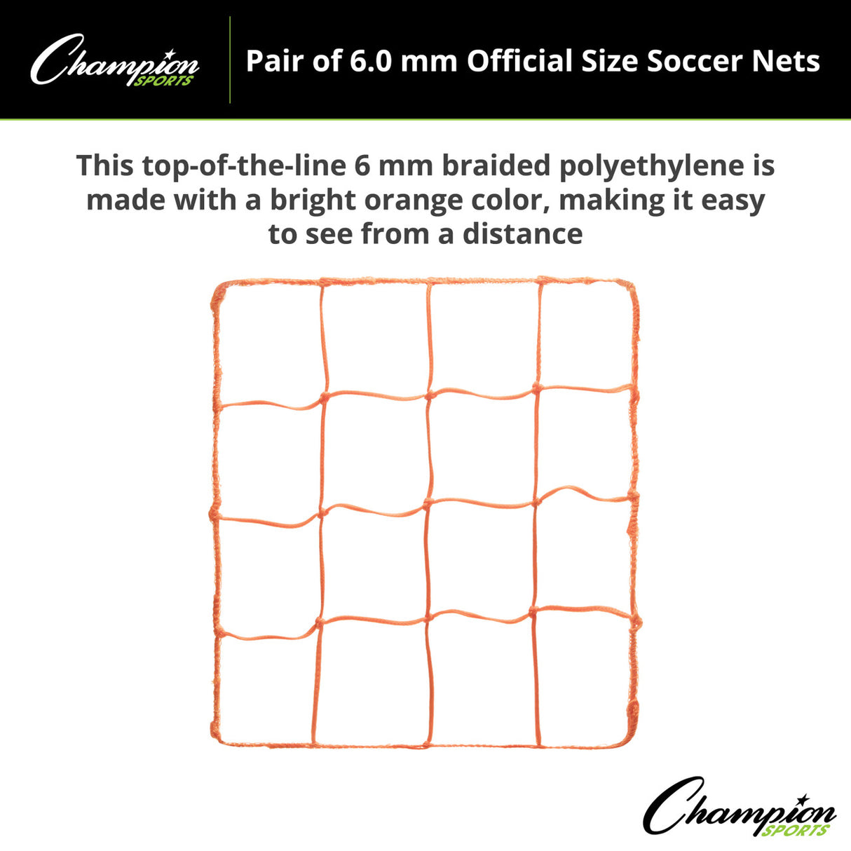 Champion Sports 6.0 MM OFFICIAL SIZE SOCCER NET, ORANGE