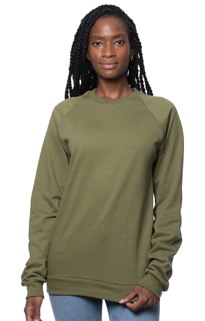 Royal Apparel 21053ORG Unisex Organic Raglan Crew Neck Sweatshirt - Moss