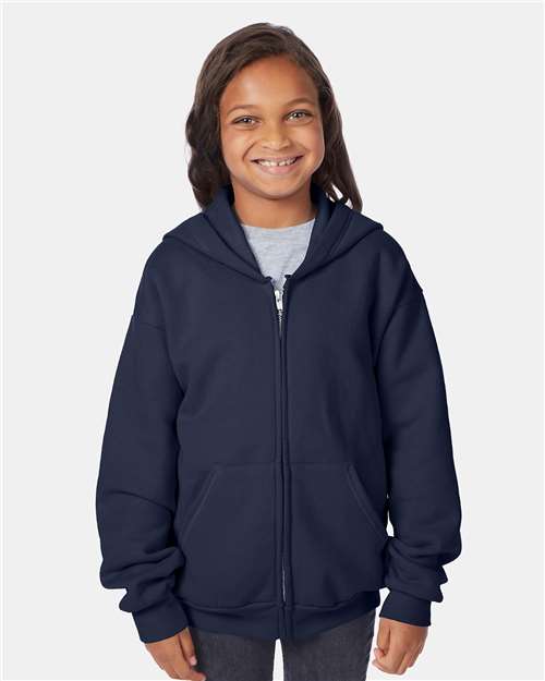 Hanes P480 Youth EcoSmart Full-Zip Hooded Sweatshirt