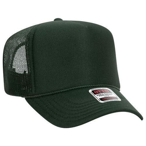 OTTO CAP 5 Panel High Crown Mesh Back Foam Trucker Hat 39-165 Caps OTTO CAP Dark Green