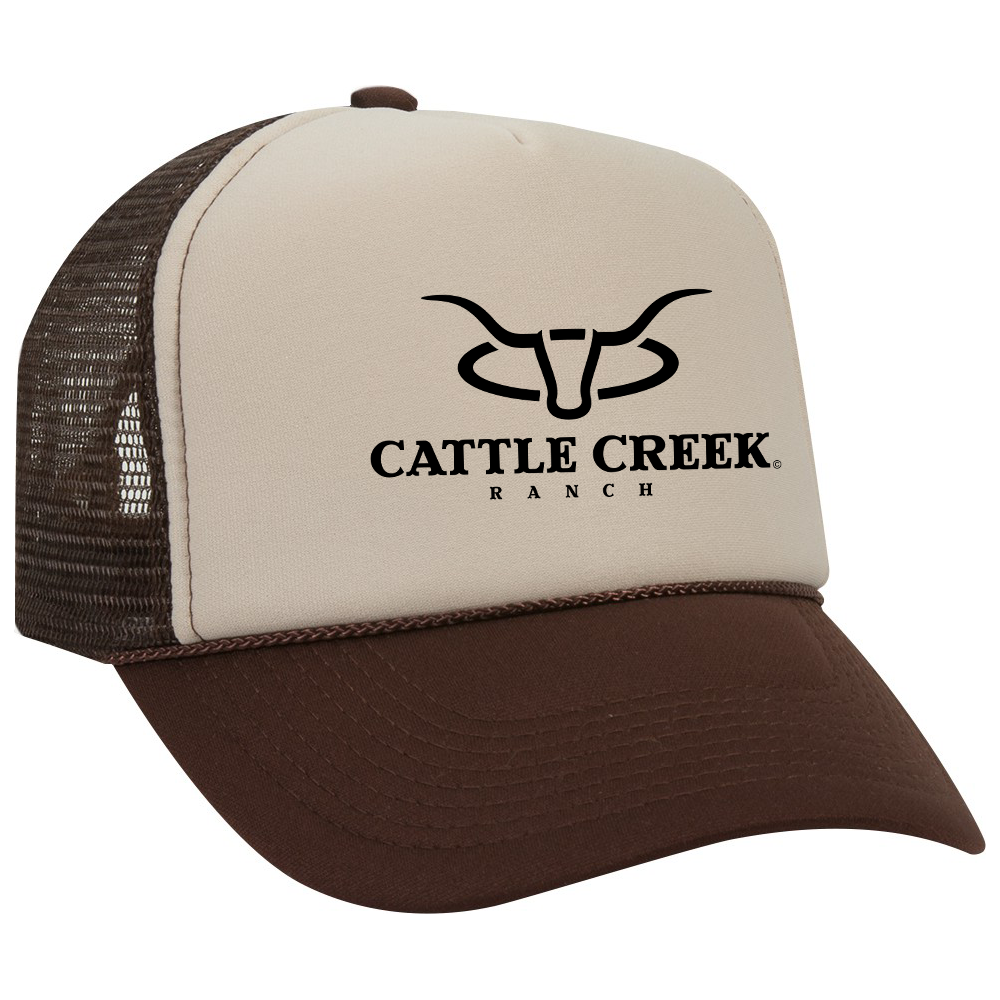 Cattle Creek Ranch Foam Snapback Trucker Hats Cattle Creek Brown/Tan/Black Logo