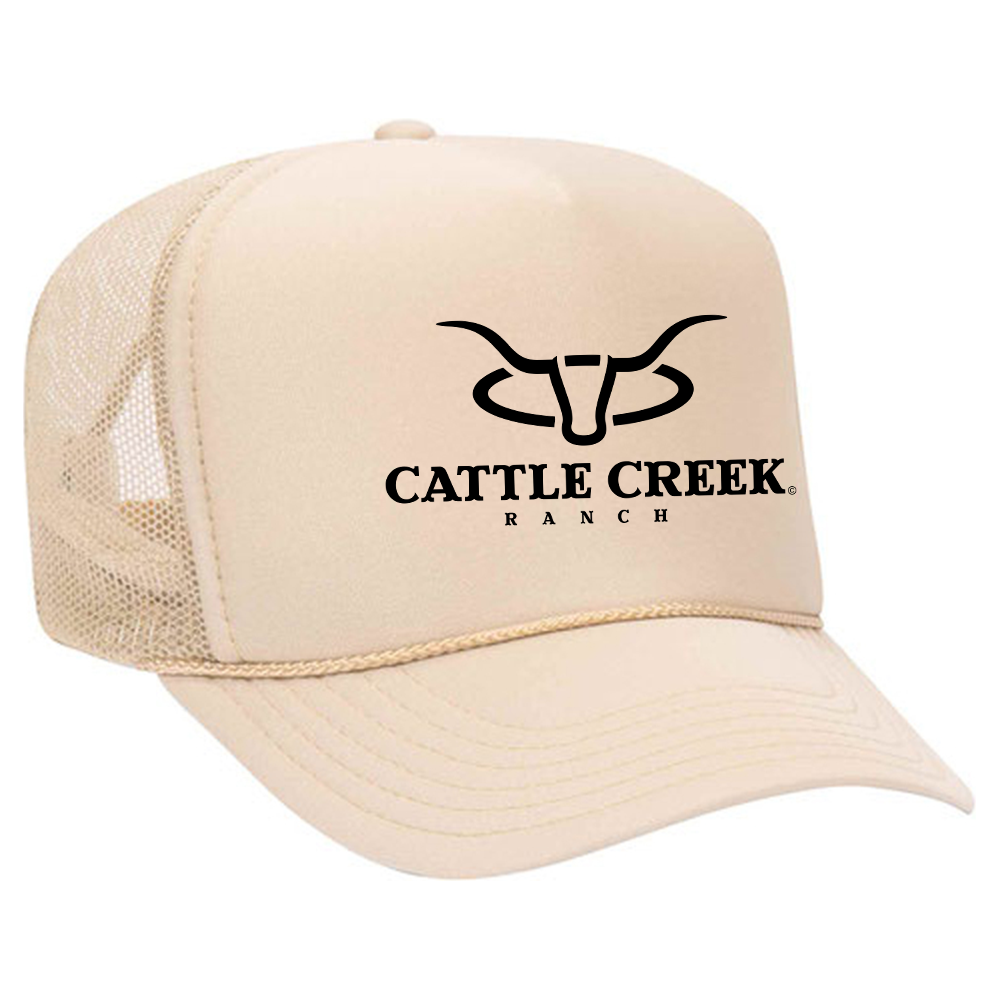 Cattle Creek Ranch Foam Snapback Trucker Hats Cattle Creek Tan/Black Logo