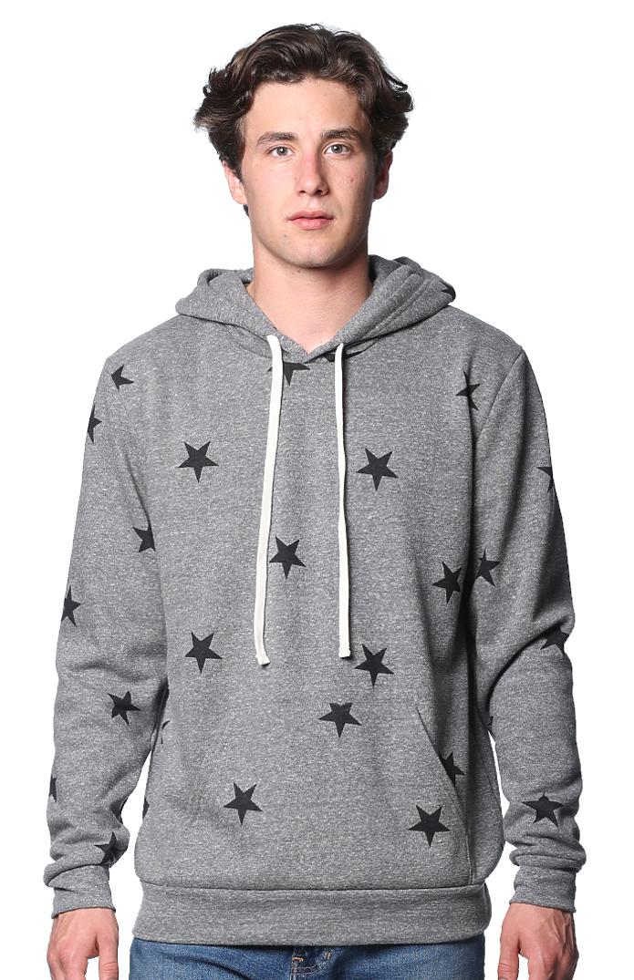 Royal Apparel 25555VST Unisex Triblend Pullover Star Hoody - Vtg Gry Star Black