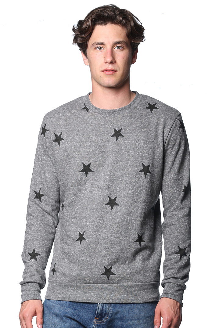 Royal Apparel 25559VST Unisex Triblend Crew Star Sweatshirt - Vtg Gry Star Black