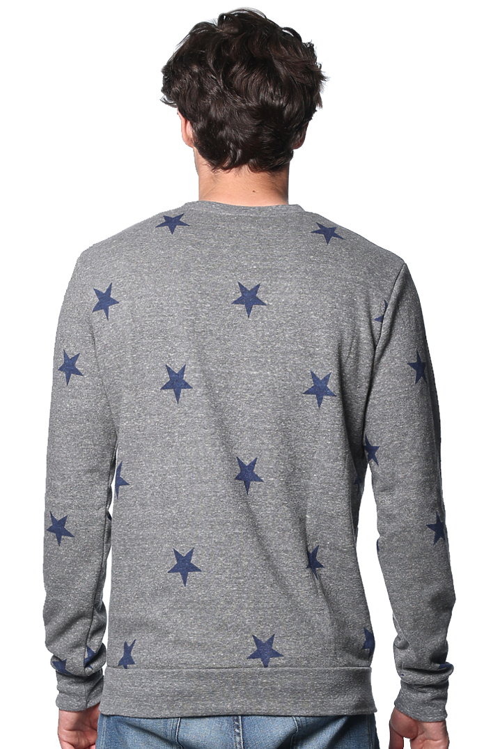 Royal Apparel 25559VST Unisex Triblend Crew Star Sweatshirt - Vntg Gry Star Navy