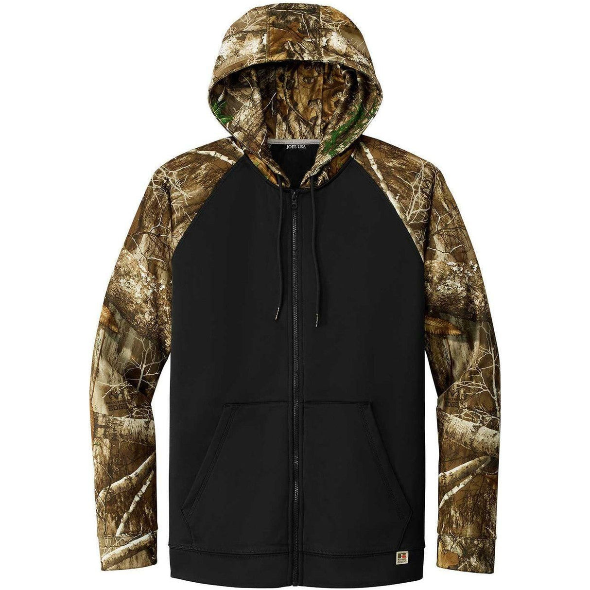 Joe's USA Moisture Wicking 2-Tone Full-Zip Camo Hoodie Joe's USA X-Small Black/ Realtree Edge