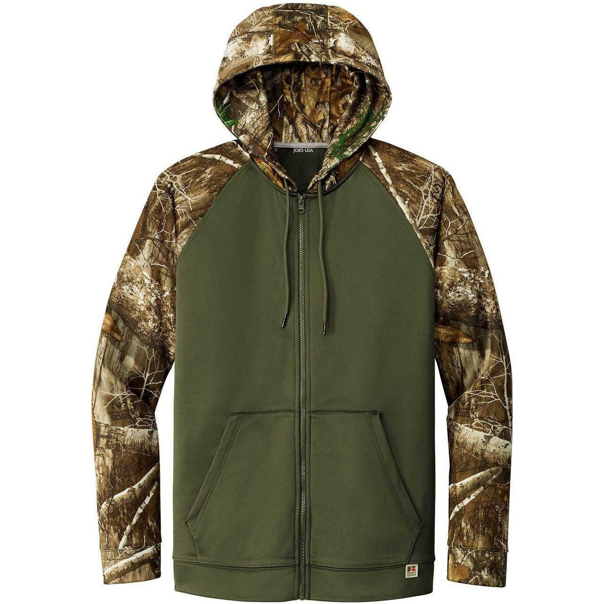 Joe's USA Moisture Wicking 2-Tone Full-Zip Camo Hoodie Joe's USA X-Small Olive Drab Green/ Realtree Edge