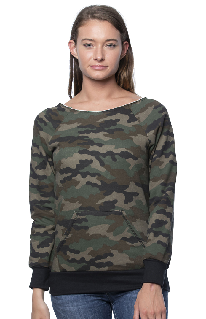 Royal Apparel 3120CMO Women's Camo Fleece Raglan Sweatshirt - Camo